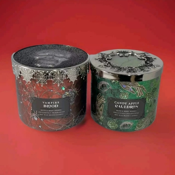 Bath & Body Works VAMPIRE BLOOD & CANDY APPLE CAULDRON 3-Wick Candle Set - Picture 7 of 7